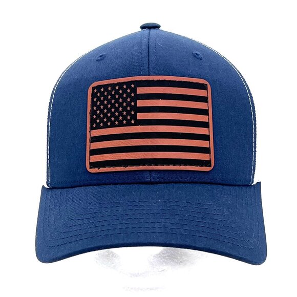 American Flag Trucker Hat Cap The Classics Adjustable Mesh Back Navy Blue White - Picture 1 of 12